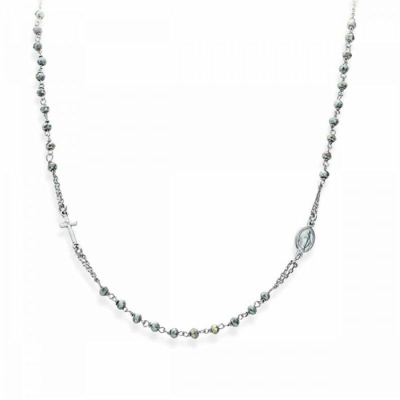 Collana Donna Amen CROBF3 in argento 925 rodiato con cristalli fumè collezione Rosari