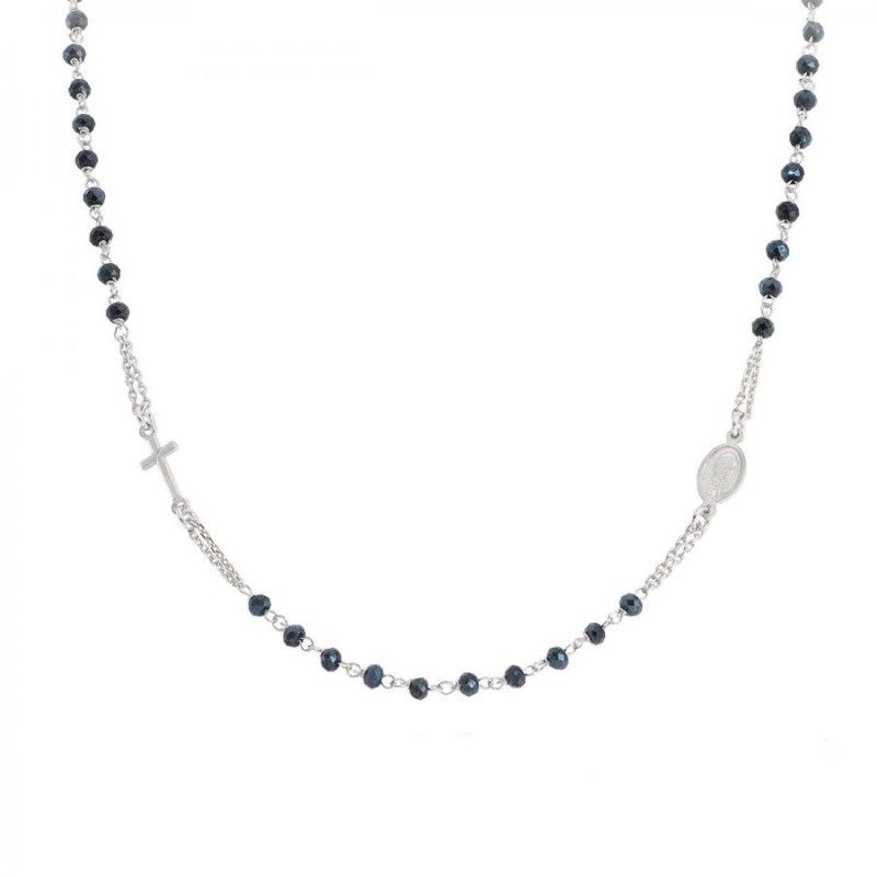 Collana Donna Amen CROBG3 in argento 925 rodiato con cristalli blu notte collezione Rosari