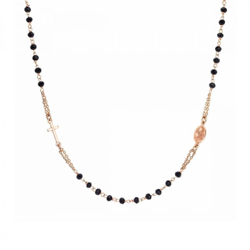 Collana Donna Amen CRORN3 in argento 925 rosè con cristalli neri collezione Rosari
