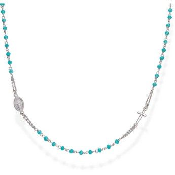 Collana Donna Amen CRO25BT3 in argento 925 rodiato con cristalli azzurri collezione Rosari