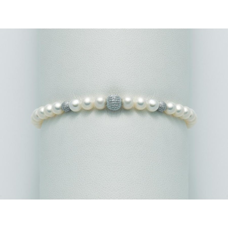 Bracciale Donna Miluna PBR2536 – Bracciale con perle bianche coltivate 5-5,5 mm con sfere e chiusura in oro bianco