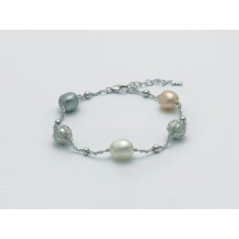 Bracciale Donna Miluna PBR3081 – Bracciale in argento 925 rodiato con perle bianche coltivate 7-7,5 mm e perle barocche 9-10 mm