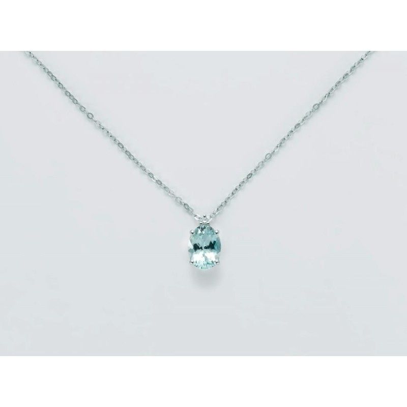 Collana Donna Miluna CLD4284 – Collana oro bianco acquamarina taglio ovale 1,00 ct e brillanti collezione Acquamarina