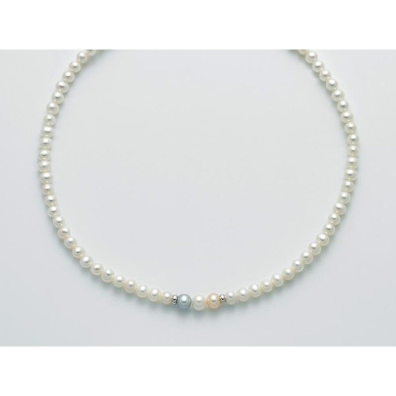 Collana Donna Miluna PCL5740 - Collana perle bianche coltivate di acqua dolce 5,5-6 mm con elementi e chiusura in oro bianco