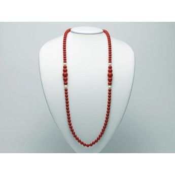 Collana Donna Miluna PCL5951 - Collana corallo rosso 8-14 mm e perle bianche coltivate di acqua dolce  8,5-9 mm