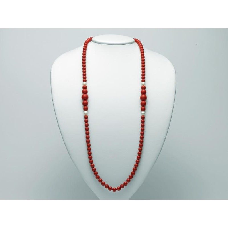 Collana Donna Miluna PCL5951 - Collana corallo rosso 8-14 mm e perle bianche coltivate di acqua dolce 8,5-9 mm