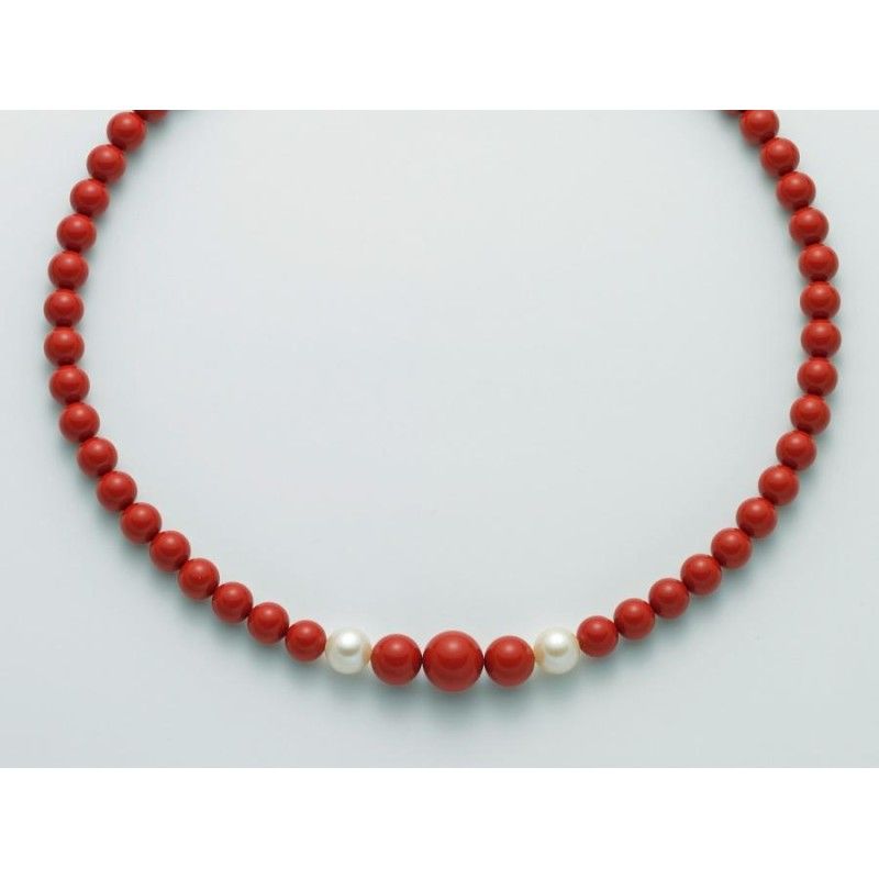 Collana Donna Miluna PCL5952 con corallo rosso 8-12 mm e perle bianche coltivate di acqua dolce  8,5-9 mm
