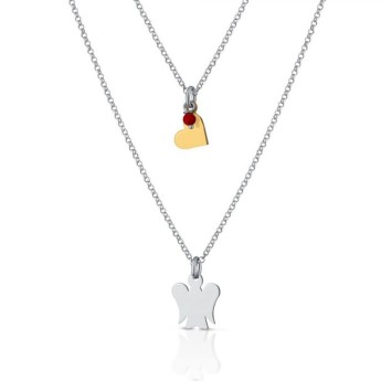 Collana Donna Roberto Giannotti GIA375 in argento 925 rodiato con pendenti Angelo e Cuore in argento dorato
