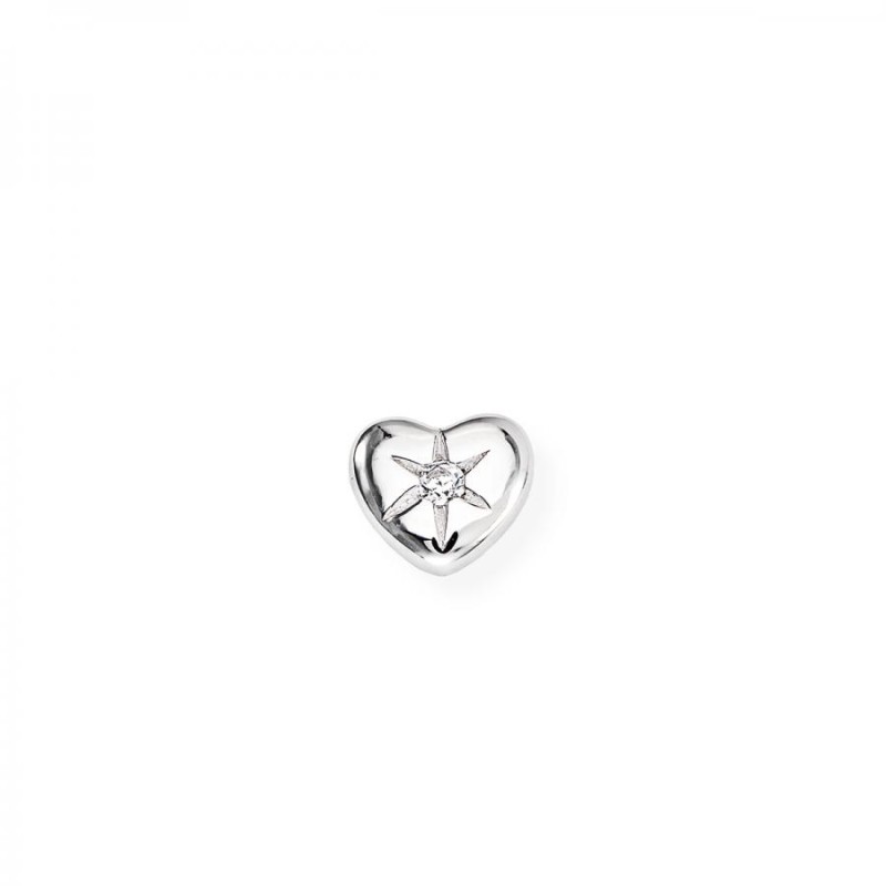 Mono Orecchino Donna Amen EB14 in argento 925 rodiato a forma di cuore con zircone bianco