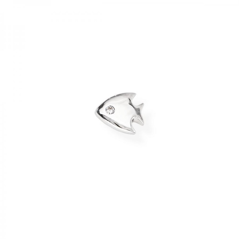 Mono Orecchino Donna Amen EB18 in argento 925 rodiato a forma di pesciolino con zircone bianco