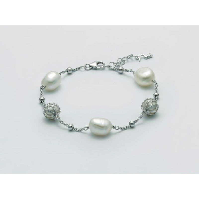 Bracciale Donna Miluna PBR3079 – Bracciale in argento 925 rodiato con perle bianche coltivate 7-7,5 mm e perle barocche 9-10 mm