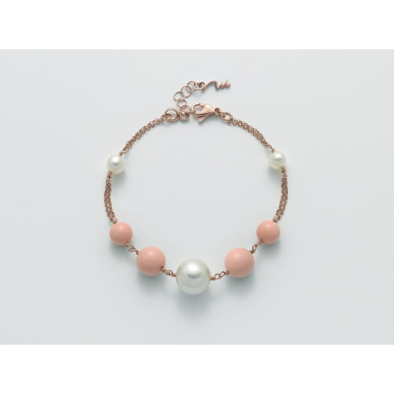 Bracciale Donna Miluna PBR2471M – Bracciale argento rosé 925 corallo rosa e perle bianche coltivate collezione Terra e Mare