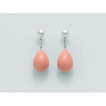 Orecchini Donna Miluna PER2249 in argento 925 corallo rosa a goccia e perle bianche coltivate di acqua dolce 6,5-7 mm