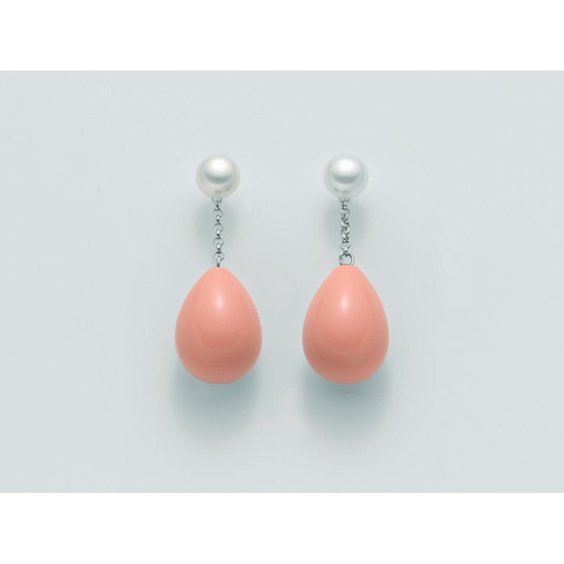 Orecchini Donna Miluna PER2249 - Orecchini in argento 925 corallo rosa a goccia e perle bianche coltivate di acqua dolce 6,5-7 m
