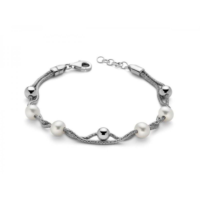 Bracciale Donna Miluna PBR3199 – Bracciale in argento 925 rodiato e perle bianche coltivate 6,5-7 mm collezione Miss Italia