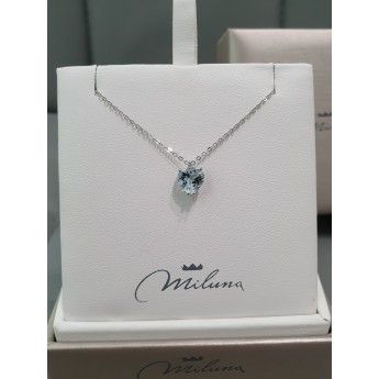 Collana Donna Miluna CLD4285 in oro bianco 750 con acquamarina naturale taglio cuore 0,95 ct e diamante taglio brillante 0,01 ct