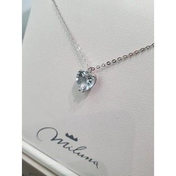 Collana Donna Miluna CLD4285 in oro bianco 750 con acquamarina naturale taglio cuore 0,95 ct e diamante taglio brillante 0,01 ct