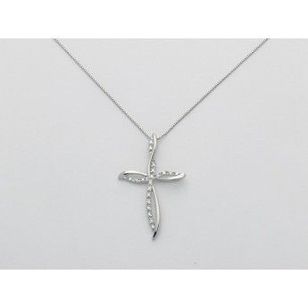 Collana Donna Miluna CLD4297 - Collana con croce pendente in oro bianco e brillanti 0,035 ct