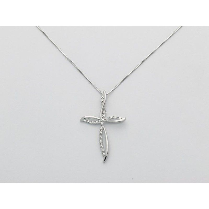 Collana Donna Miluna CLD4297 - Collana con croce pendente in oro bianco e brillanti 0,035 ct