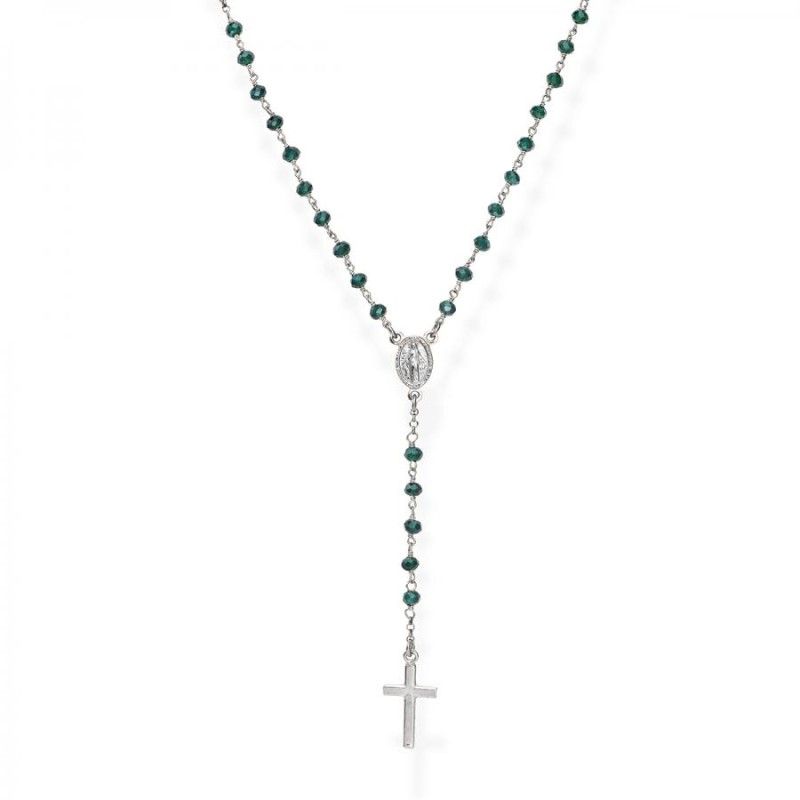 Collana Donna Amen CROBVB4 in argento 925 rodiato con cristalli verde bottiglia collezione Rosari