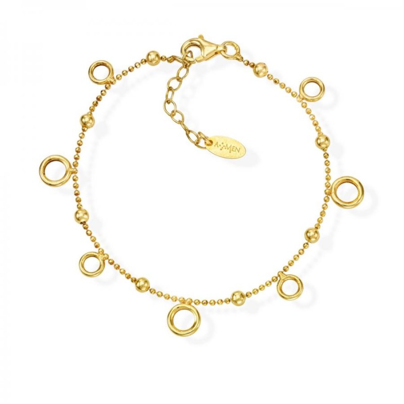 Bracciale Donna Amen BRTOMG3 - Bracciale in argento 925 dorato con anellini collezione Romance