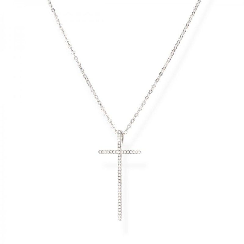 Collana Donna Amen CLLCBBZ - Collana in argento 925 rodiato e pendente croce con zirconi bianchi collezione Diamond