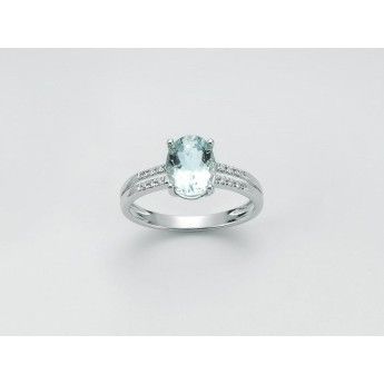 Anello Donna Miluna LID3371 in oro bianco con acquamarina taglio ovale 1,60 ct e diamanti taglio brillanti  0,048 ct