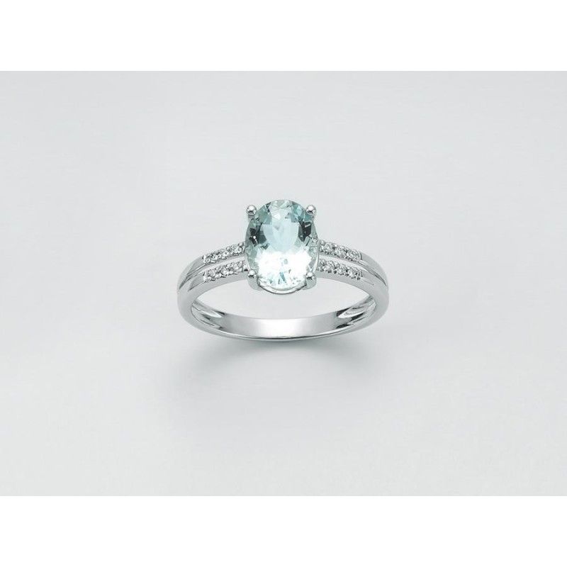 Anello Donna Miluna LID3371 in oro bianco con acquamarina taglio ovale 1,60 ct e diamanti taglio brillanti  0,048 ct