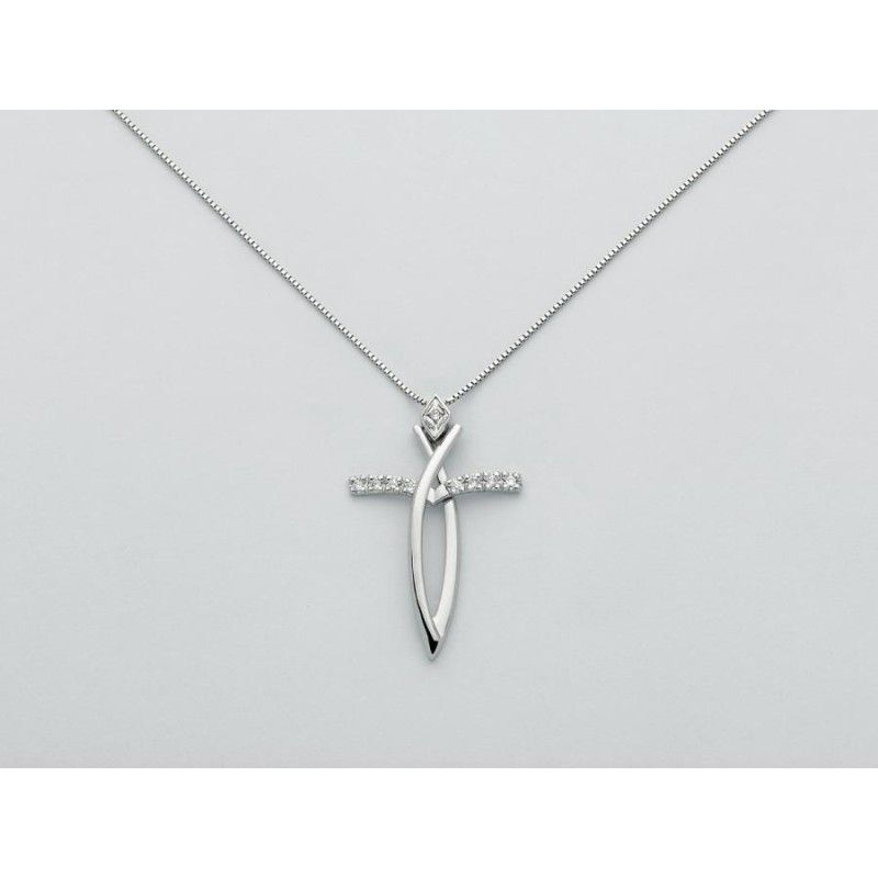 Collana Donna Miluna CLD4294 - Collana con croce in oro bianco 750 e brillanti 0,046 ct