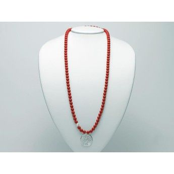 Collana Donna Miluna PCL5948 - Collana con corallo rosso 8 mm e perla bianca coltivata  8,5-9 mml unghezza 80 cm