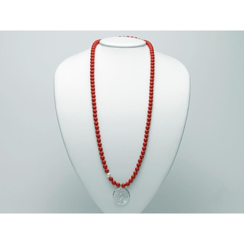 Collana Donna Miluna PCL5948 - Collana con corallo rosso 8 mm e perla bianca coltivata 8,5-9 mml unghezza 80 cm