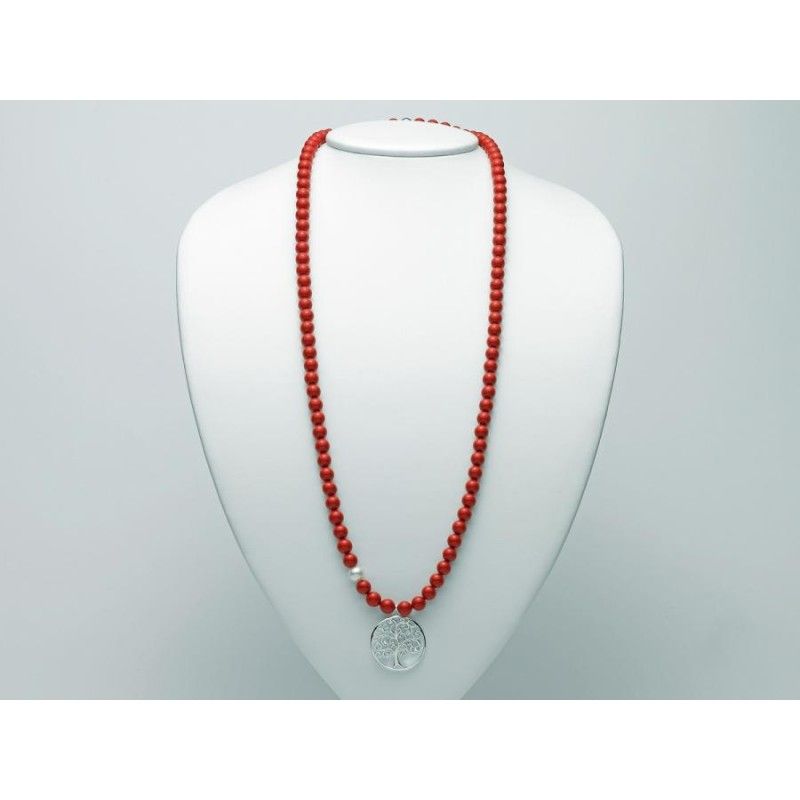 Collana Donna Miluna PCL5948 - Collana con corallo rosso 8 mm e perla bianca coltivata  8,5-9 mml unghezza 80 cm