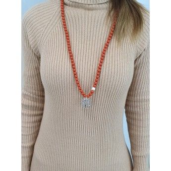 Collana Donna Miluna PCL5948 - Collana con corallo rosso 8 mm e perla bianca coltivata  8,5-9 mml unghezza 80 cm