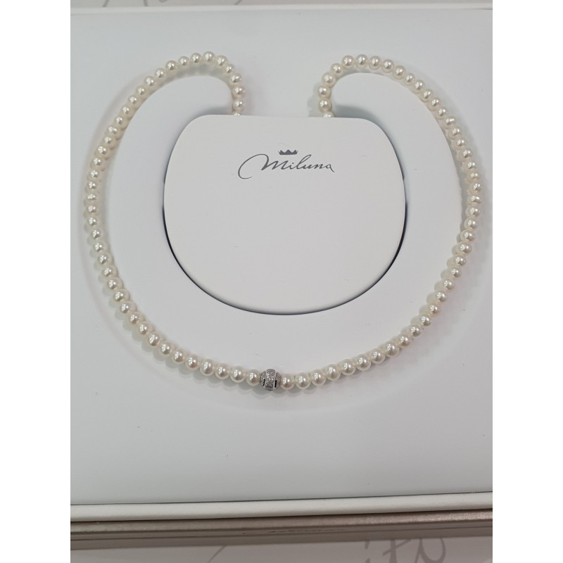 Collana Donna Miluna PCL5912X con perle bianche coltivate di acqua dolce 4-4,5 mm e oro bianco 375