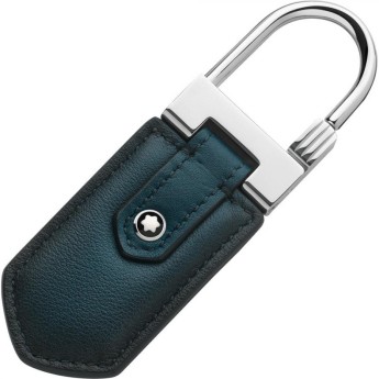 Portachiavi Montblanc 118372 in pelle blu petrolio effetto opaco ed acciaio con finiture in palladio collezione Meisterstück