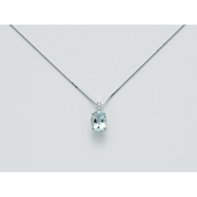 Collana Donna Miluna CLD4135 - Collana oro bianco con acquamarina naturale 1,00 ct e brillanti 0,016 ct