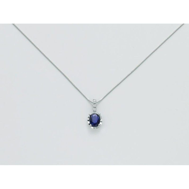 Collana Donna Miluna CLD4194 - Collana oro bianco con zaffiro blu naturale 0,43 ct e brillanti 0,015 ct