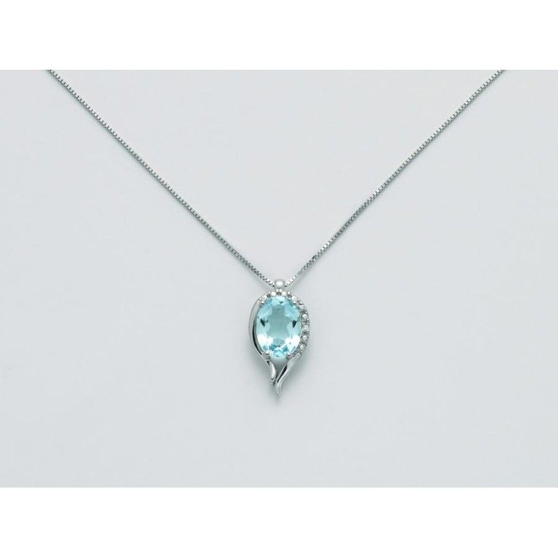 Collana Donna Miluna CLD4215X in oro bianco con topazio azzurro naturale 1,49 ct e diamanti taglio brillanti 0,04 ct