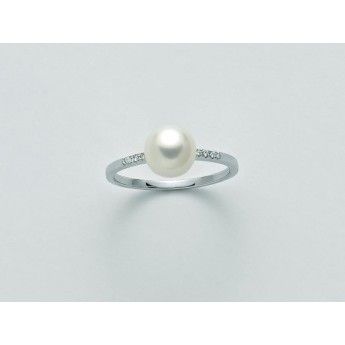 Anello Donna Miluna PLI1594X – Anello in oro bianco con perla bianca coltivata 7,5-8 mm e brillanti 0,026 ct misura 13
