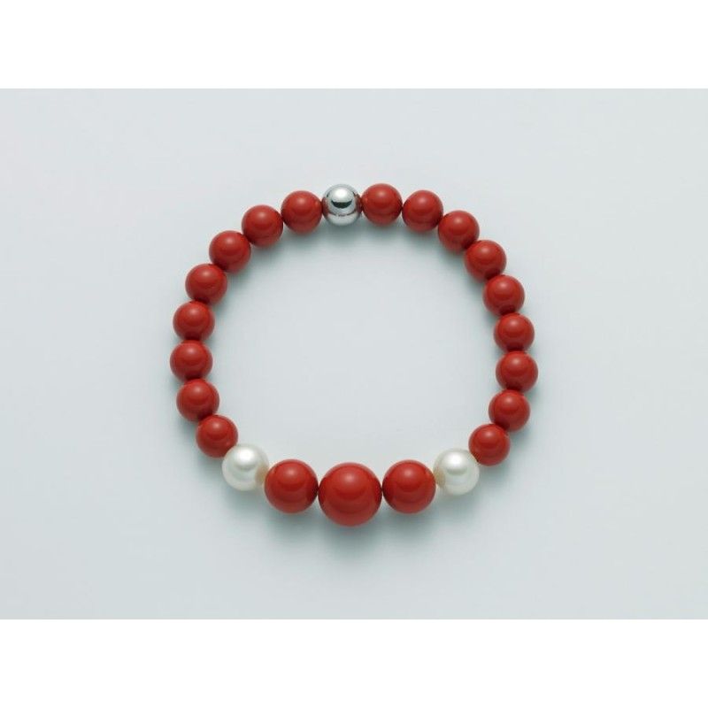 Bracciale Donna Miluna PBR3090 con corallo rosso 8-12 mm e perle bianche coltivate di acqua dolce  8,5-9 mm