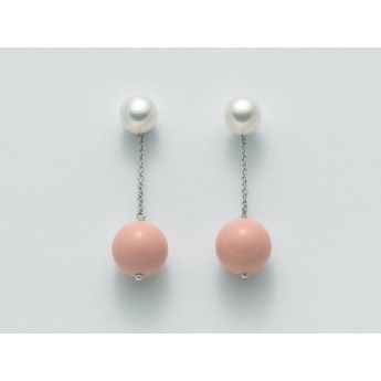 Orecchini Donna Miluna PER2067 in argento 925 con corallo rosa 10 mm e perle bianche coltivate di acqua dolce 6,5-7 mm