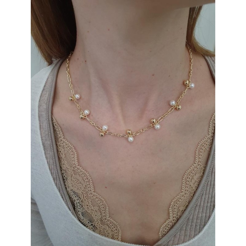 Collana Donna Miluna PCL6113G – Collana in argento 925 dorato con perle bianche coltivate di acqua dolce 5-5,5 mm