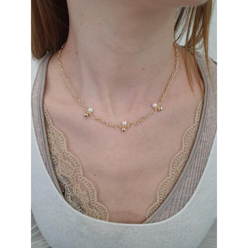Collana Donna Miluna PCL6129G – Collana in argento 925 dorato con perle bianche coltivate di acqua dolce 5-5,5 mm