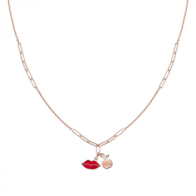 Collana Donna Amen CLMPBORR – Collana in argento 925 rosè e ciondolo pendente con bacio e mela collezione Le Madreperle