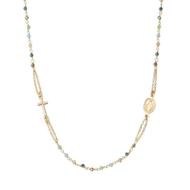 Collana Donna Amen CRO25GMUV3 – Collana rosario in argento 925 dorato con cristalli multicolor pastello collezione Rosari