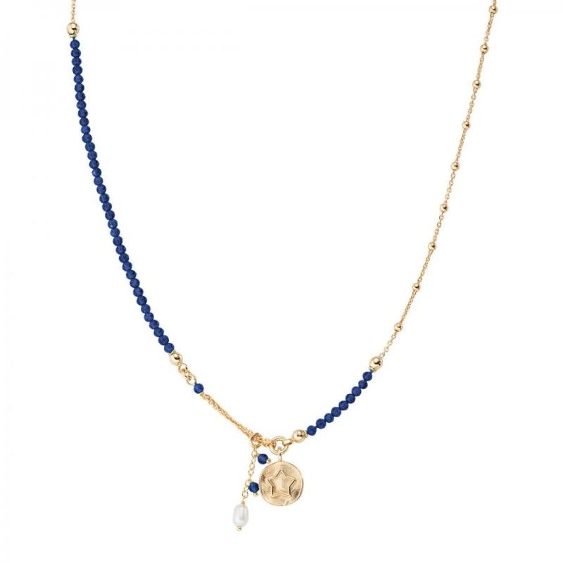 Collana Donna Amen CLZISTGBL3 – Collana in argento 925 dorato e ciondolo pendente stella e perla collezione Rainbow