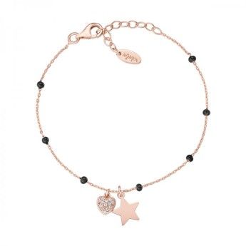 Bracciale Donna Amen BRSMSCZRN in argento 925 rosè con cuore e stella pendenti e smalto nero collezione Candy Charm