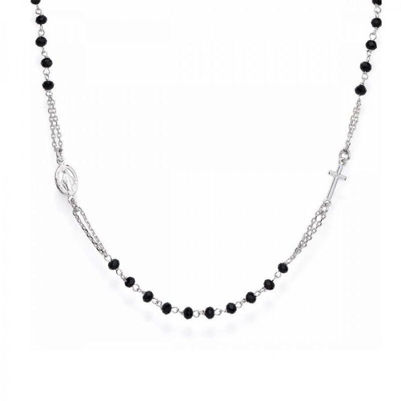 Collana Donna Amen CROBN3 in argento 925 rodiato con cristalli neri collezione Rosari