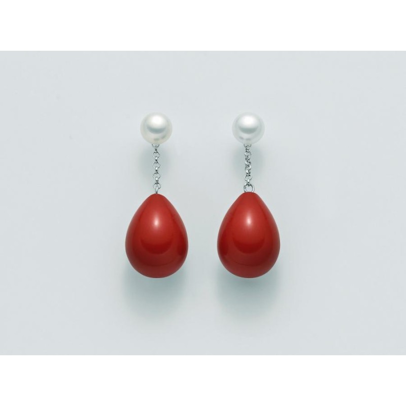 Orecchini Donna Miluna PER2250 in argento 925 con corallo rosso e perle bianche coltivate di acqua dolce 6,5-7 mm