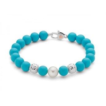 Bracciale Donna Miluna PBR3295 - Bracciale in turchese 8 mm e perla bianca coltivata di acqua dolce 8,5-9 mm